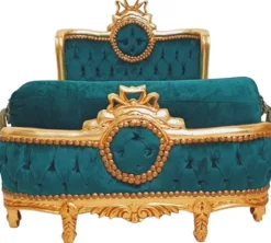 Casa Padrino Barock Hundebett Grün / Antik Gold - Handgefertigtes Antik Stil Hundebett - Prunkvolle Hunde Möbel im Barockstil - Antik Stil Tiermöbel - Barock Tiermöbel