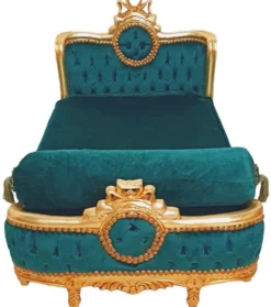 Casa Padrino Barock Hundebett Grün / Antik Gold - Handgefertigtes Antik Stil Hundebett - Prunkvolle Hunde Möbel im Barockstil - Antik Stil Tiermöbel - Barock Tiermöbel