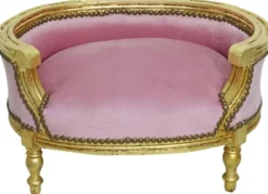 Casa Padrino Barock Hundebett & Katzenbett Rosa / Antik Gold - Handgefertigtes Hunde & Katzen Sofa im Barockstil - Barock Hunde & Katzen Möbel - Barock Tiermöbel