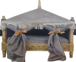 Casa Padrino Barock Hundebett Grau / Naturfarben - Handgefertigtes Antik Stil Hundebett - Prunkvolle Hunde Möbel im Barockstil - Antik Stil Tiermöbel - Barock Tiermöbel