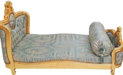 Casa Padrino Barock Hundebett Grün Muster / Antik Gold - Handgefertigtes Antik Stil Hundebett - Prunkvolle Hunde Möbel im Barockstil - Antik Stil Tiermöbel - Barock Tiermöbel