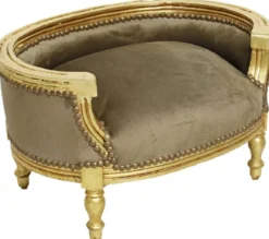 Casa Padrino Barock Hundebett & Katzenbett Taupe / Antik Gold - Handgefertigtes Hunde & Katzen Sofa im Barockstil - Barock Hunde & Katzen Möbel - Barock Tiermöbel