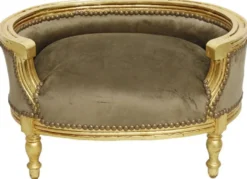 Casa Padrino Barock Hundebett & Katzenbett Taupe / Antik Gold - Handgefertigtes Hunde & Katzen Sofa im Barockstil - Barock Hunde & Katzen Möbel - Barock Tiermöbel