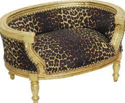 Casa Padrino Barock Hundebett & Katzenbett Leopard Muster / Antik Gold - Handgefertigtes Hunde & Katzen Sofa im Barockstil - Barock Hunde & Katzen Möbel - Barock Tiermöbel
