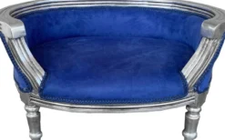 Casa Padrino Barock Hunde & Katzen Sofa Royalblau / Silber - Handgefertigtes Hundebett & Katzenbett im Barockstil - Barock Tiermöbel