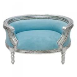 Casa Padrino Barock Hunde & Katzen Sofa im Antik Stil Blau / Silber 71,5 x 53 x 41 cm
