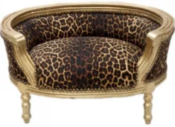 Casa Padrino Barock Hunde & Katzen Sofa im Leopardenmuster Gold 71,5 x 53 x 41 cm