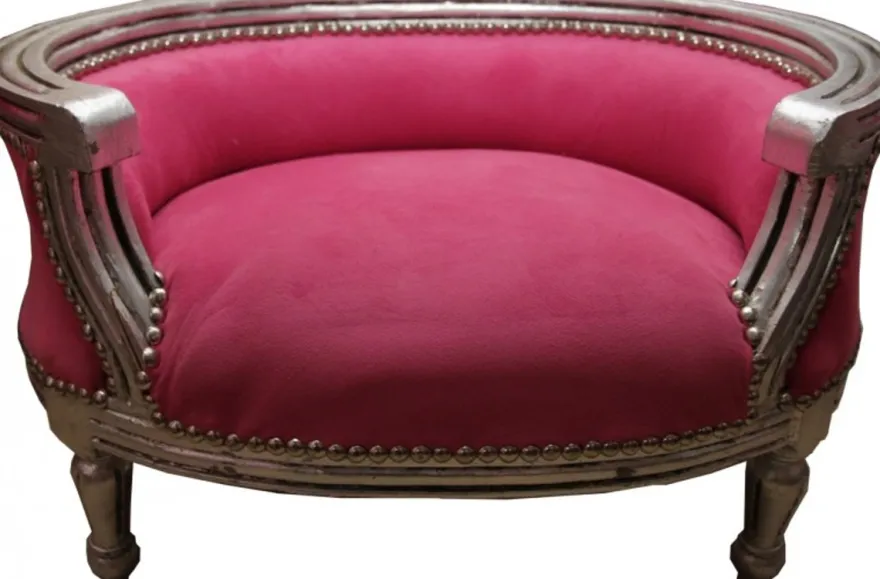 Casa Padrino Barock Hunde & Katzen Sofa im Antik Stil Rosa / Silber 71,5 x 53 x 41 cm