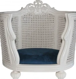 Casa Padrino Barock Hunde & Katzen Sofa im Antik Stil Creme / Blau 62 x 60 x 40 cm