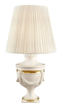 Casa Padrino Barock Keramik Tischleuchte Elfenbeinfarben / Gold Ø 35 x H. 60 cm - Barock Wohnzimmer Lampe