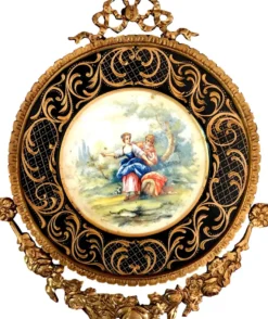 Casa Padrino Barock Keramik Wandbild mit verziertem Rahmen 38 x 32 cm - Barock Wanddeko Wandteller Antik Stil