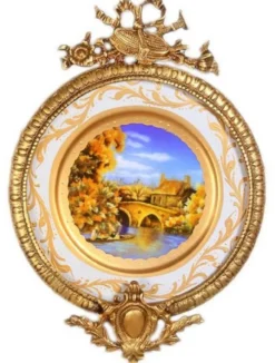 Casa Padrino Barock Keramik Wandbild mit verziertem Rahmen Mehrfarbig / Weiß / Gold 28 cm - Barock Wanddeko