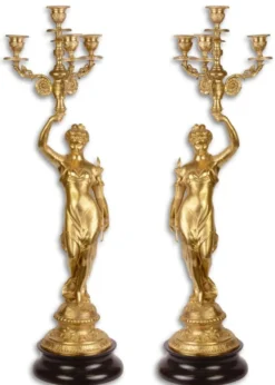 Casa Padrino Barock Kerzenständer Set Gold / Schwarz 20 x 20 x H. 64 cm - Barockstil Kerzenhalter