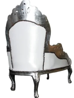Casa Padrino Barock Kinder Chaiselongue Weiß / Silber - Barock Möbel