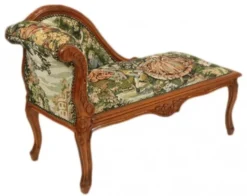 Casa Padrino Barock Kinder Chaiselongue Gobelin Muster / Mahagoni - Elegantes Luxus Möbelstück 109 x 49 x 72 cm