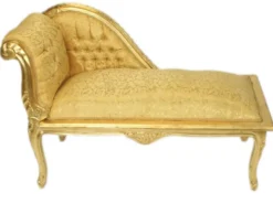 Casa Padrino Barock Kinder Chaiselongue Mod2 Gold Muster / Gold - 109 x 49 x 72 cm