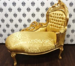 Casa Padrino Barock Kinder Chaiselongue Gold mit Gold Muster - Luxuriöse Recamiere aus Massivholz, 101 x 51 x 93 cm