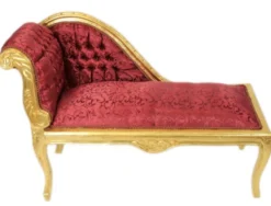 Casa Padrino Barock Kinder Chaiselongue Bordeaux Rot Muster / Gold 109 x 49 x 72 cm - Luxuriöses Antik Stil Möbelstück