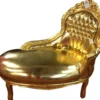Casa Padrino Barock Kinder Chaiselongue Tron Gold / Gold Lederoptik 101 x 51 x 93 cm