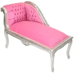 Casa Padrino Barock Kinder Chaiselongue Rosa / Silber Mod2 - Tron Barock Möbel, 109 x 49 x 72 cm