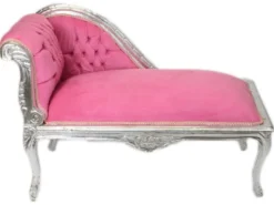 Casa Padrino Barock Kinder Chaiselongue Rosa / Silber Mod2 - Tron Barock Möbel, 109 x 49 x 72 cm