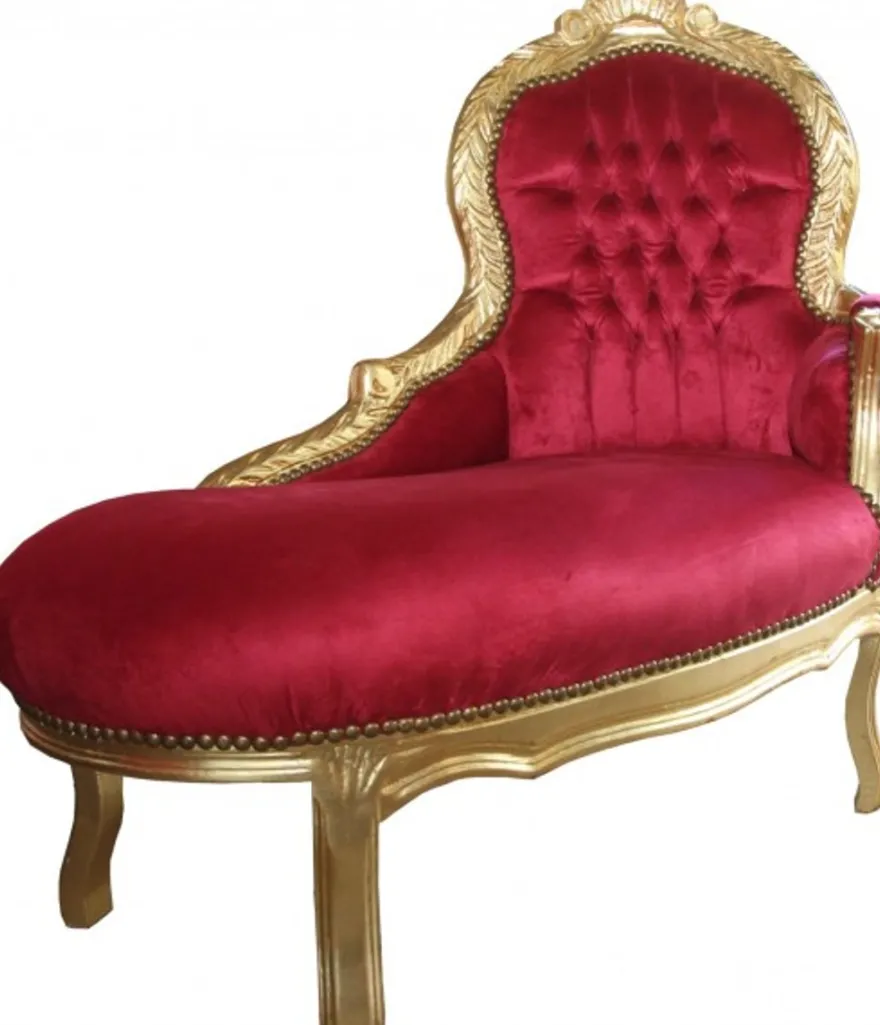 Casa Padrino Barock Kinder Chaiselongue - Edle Kindermöbel in Bordeaux und Gold - 101 x 51 x 93 cm