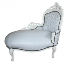 Casa Padrino Barock Kinder Chaiselongue Weiß / Weiß - Recamiere Barock Möbel - Höhe 93 cm