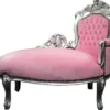 Casa Padrino Barock Kinder Chaiselongue Rosa/Silber Mod 2 - Luxuriöse Recamiere aus Massivholz, 101 x 51 x 93 cm