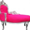Casa Padrino Barock Kinder Chaiselongue in Pink und Silber, prunkvolles Kindermöbel im Antik Stil, 101 x 51 x 93 cm