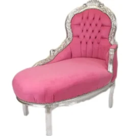 Casa Padrino Barock Kinder Chaiselongue Rosa / Silber - 101 x 51 x H. 93 cm - Handgefertigtes Luxusmöbel
