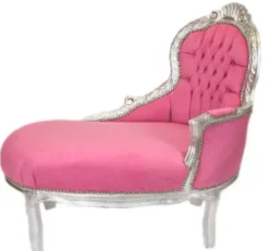 Casa Padrino Barock Kinder Chaiselongue Rosa / Silber - 101 x 51 x H. 93 cm - Handgefertigtes Luxusmöbel