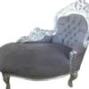 Casa Padrino Barock Kinder Chaiselongue Grau / Silber, Höhe 93 cm, Breite 101 cm, Tiefe 51 cm
