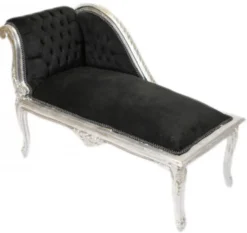 Casa Padrino Barock Kinder Chaiselongue Schwarz / Silber Mod2 - Luxus Kinderzimmer Möbel