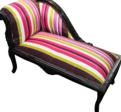 Casa Padrino Barock Kinder Chaiselongue Bunte Streifen / Schwarz - Tron Barock Möbel, 109 x 49 x 72 cm