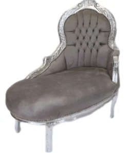 Casa Padrino Barock Kinder Chaiselongue in Grau und Silber, 101 x 51 x 93 cm - Edles Barock Möbel für Kinder