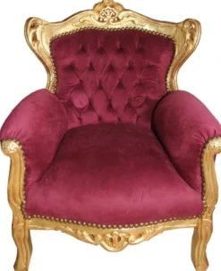 Casa Padrino Barock Kinder Sessel Bordeaux / Gold - Barock Möbel
