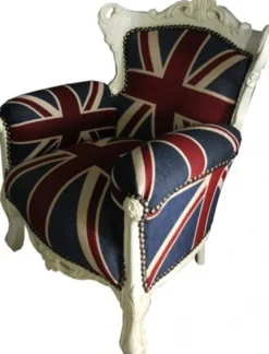 Casa Padrino Barock Kinder Sessel Union Jack / Creme - Massivholz Thron im englischen Design - 84 x 58 x 36 cm