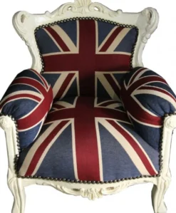 Casa Padrino Barock Kinder Sessel Union Jack / Creme - Massivholz Thron im englischen Design - 84 x 58 x 36 cm