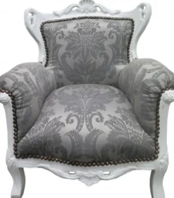 Casa Padrino Barock Kinder Sessel in Grau mit Barock Muster und Weiss - 84 cm x 58 cm