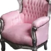 Casa Padrino Barock Kinder Sessel Tron in Rosa und Silber, 84 x 58 cm, Handgefertigtes Massivholz