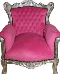 Casa Padrino Barock Kinder Sessel Thron in Rosa und Silber 84 x 58 cm - Luxuriöses Kindermöbel im Antik Stil