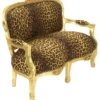 Casa Padrino Barock Kinder Sitzbank im Leopardenmuster und Gold - Luxuriöses Kinder Sofa im Antik Stil - 90 x 38 x 67 cm