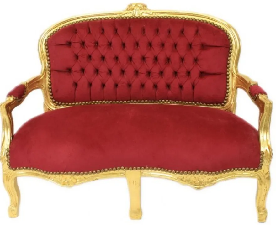 Casa Padrino Barock Kinder Sitzbank - Edle Bank im Antik Stil, Bordeaux Rot / Gold, 90 x 38 x 67 cm
