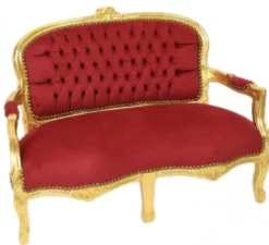 Casa Padrino Barock Kinder Sitzbank - Edle Bank im Antik Stil, Bordeaux Rot / Gold, 90 x 38 x 67 cm