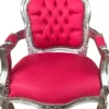 Casa Padrino Barock Kinder Stuhl Pink Lederoptik / Silber - Kindermöbel