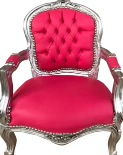Casa Padrino Barock Kinder Stuhl Pink Lederoptik / Silber - Kindermöbel