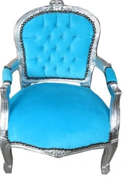 Casa Padrino Barock Kinderstuhl im Antik Stil - Türkis / Silber - Höhe 71 cm - Hochwertiges Kindermöbel