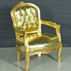 Casa Padrino Barock Kinderstuhl im Antik Stil, Gold Lederoptik, Massivholz, 51 x 71 cm