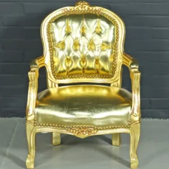 Casa Padrino Barock Kinderstuhl im Antik Stil, Gold Lederoptik, Massivholz, 51 x 71 cm