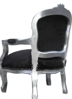 Casa Padrino Barock Kinderstuhl im Antik Stil Schwarz / Silber mit Glitzersteinen, 71 x 51 cm